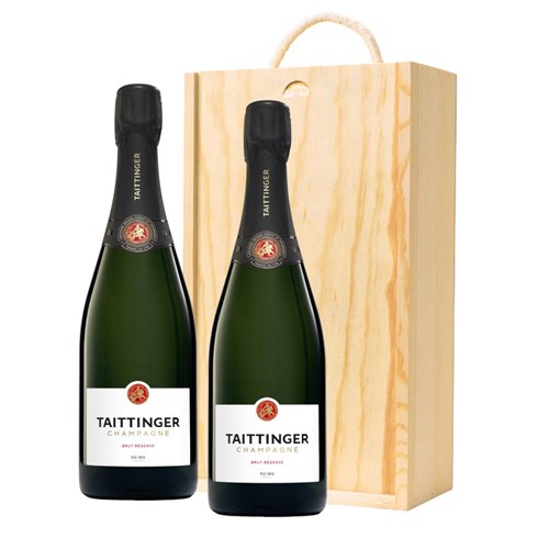 Taittinger Brut Champagne 75cl Double Pine Wooden Gift Boxed (2x75cl)